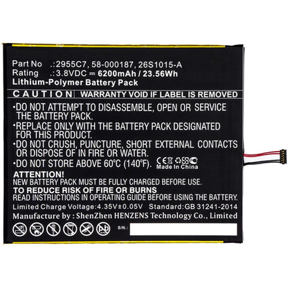 Batteries N Accessories BNA-WB-P9722 Tablet Battery - Li-Pol, 3.8V, 6200mAh, Ultra High Capacity - Replacement for Amazon 26S1015-A Battery