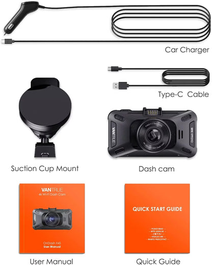 Vantrue UHD 4K WiFi Dash Cam for Cars, 2160PX30FPS Wireless Car Dash Camera with 5 Ghz/2.4Ghz and Vantrue Cam APP, Superior Night Vision with WDR, 24/7 Parking Monitor, GPS, G-sensor (X4S W)