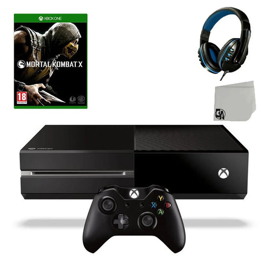 Xbox One Original 500GB Gaming Console Black Headset With Mortal Kombat X Game BOLT AXTION Bundle Like New