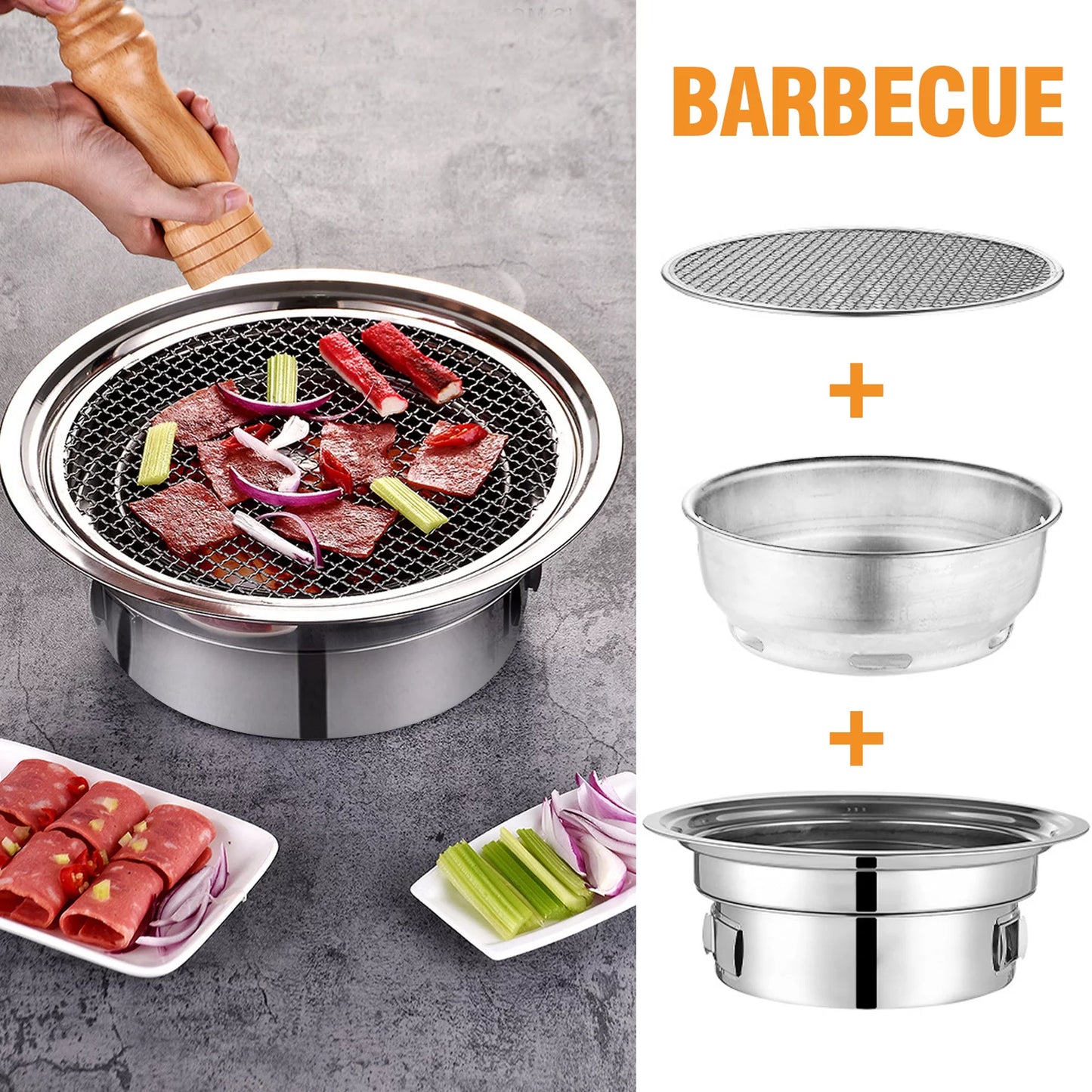 BBQ Charcoal Grill, Portable Household Korean Grill, Smoker Grill Non-stick Round Carbon Barbecue Grill Camping Grill Stove for Outdoor, Indoor and Picnic