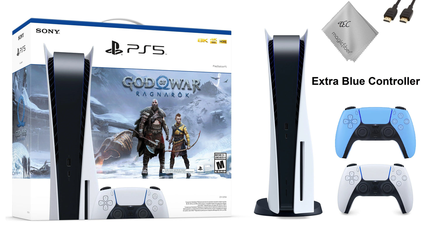 TEC Sony PlayStation_PS5 Gaming Console (Disc Version) with God of War(GOW) Ragnarök Bundle Plus Extra Starlight Blue Controller - PlayStation - 5