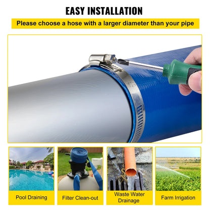 BENTISM Discharge Hose, 3" x 105', PVC Fabric Lay Flat Hose, Heavy Duty Backwash Drain Hose with Clamps, Weather-proof & Burst-proof, Ideal for Swimming Pool & Water Transfer