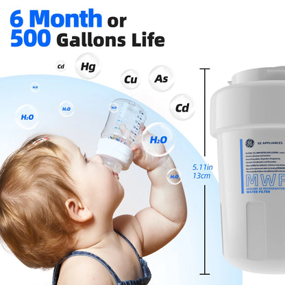 6 Pack MWF Refrigerator Water Filter Replacement , Compatible with SmartWater MWF, MWFINT, MWFP, MWFA,GWF, GWFA Fridge Water Filter