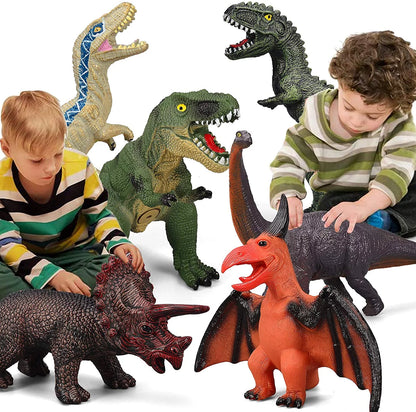 6 Piece Jumbo Dinosaur Toys for Kids and Toddlers, 13-17 Inches Blue Velociraptor T-Rex, Large Soft Dinosaur Toys Set for Dinosaur Lovers - Perfect Dinosaur Party Favors, Birthday Gifts