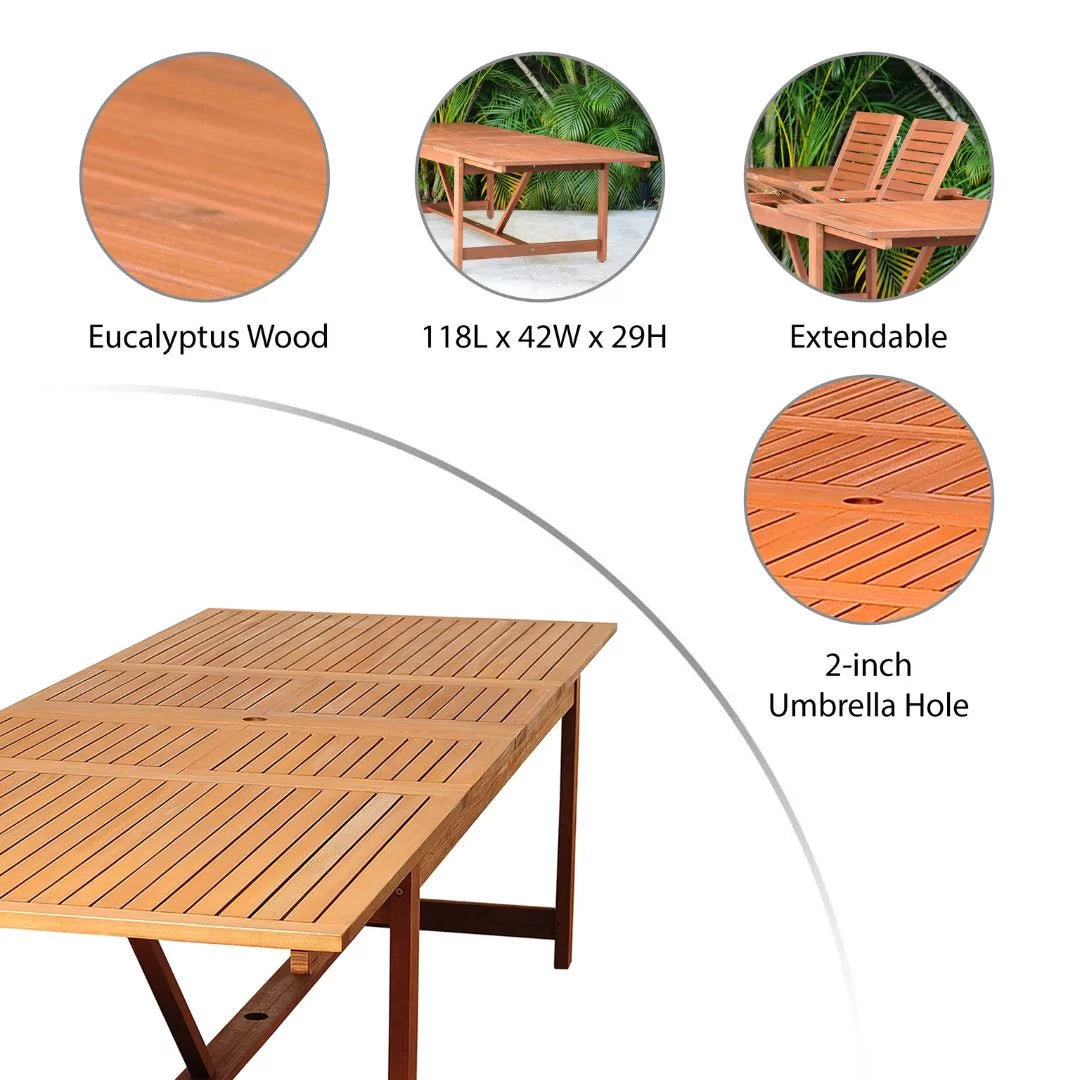 Amazonia Brooks 9-Piece Eucalyptus Extendable Rectangular Patio Dining Set, Seating Capacity: 8