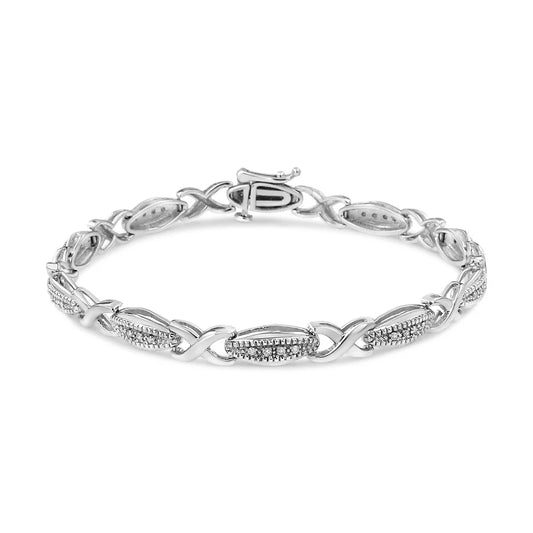 .925 Sterling Silver 1/5 Cttw Round-Cut Diamond "X" Link Bracelet - Size 7.50" (I-J Color, I2-I3 Clarity)