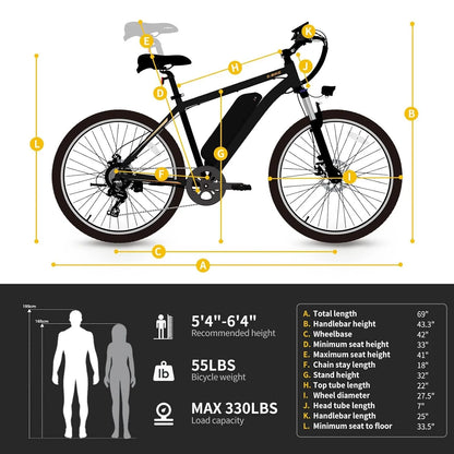 Yoloway EB5 PLUS Electric Bike for Adults, 500W Brushless Motor Ebike with 480Wh Removable Battery, 27.5" Electric Mountain Bike with Front Fork Suspension, 7-Speed