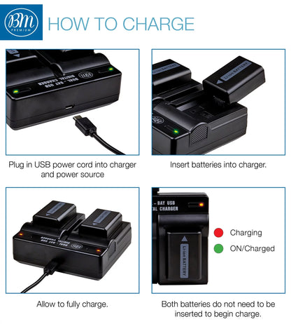 BM 2 NP-FW50 Batteries and Dual Charger for Sony DSC-RX10 II, III, IV Alpha 7 a7 A7 II a7R A7s II a3000 a5000 a6000 A6100 a6300 a6400 a6500 Cameras