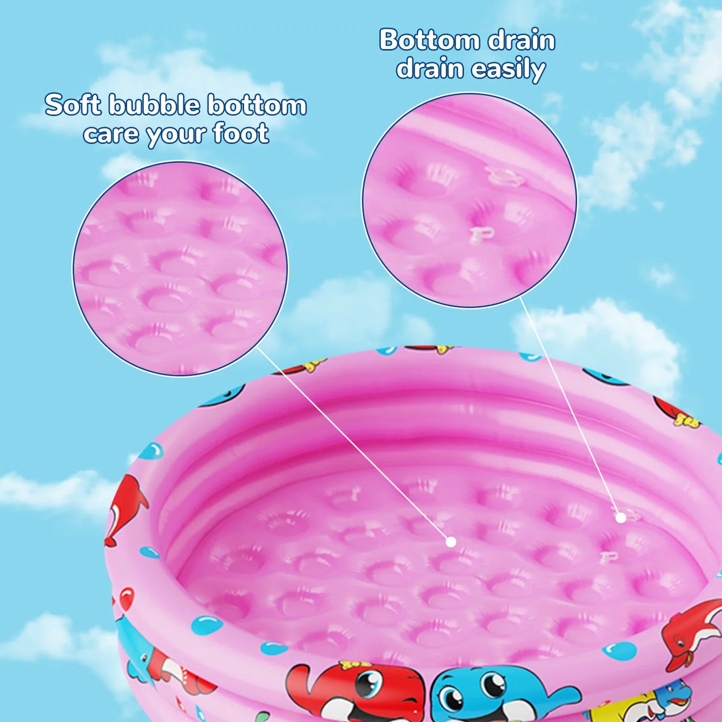 Round Inflatable Baby Swimming Pools, 47"x12" 3 Ring Portable inflatable Swimming Pool for Kids, Kiddie Paddling Pool Indoor&Outdoor Toddler Water Game Play Center for Kids/Girls/Boys,Pink