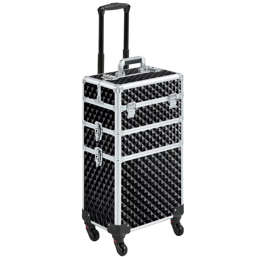 Topeakmart 3-in-1 Rolling Makeup Case Cosmetic Trolley with Large Storage, Black