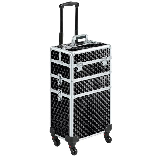 Topeakmart 3-in-1 Rolling Makeup Case Cosmetic Trolley with Large Storage, Black