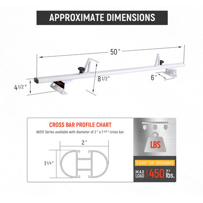 AA-Racks Model AX312 Aluminum Van Roof Rack Cross Bars Fits for 2013-On NV200/ 2014-On Transit Connect/ 2013-2017 City Express, 3 Bar 50'' - White