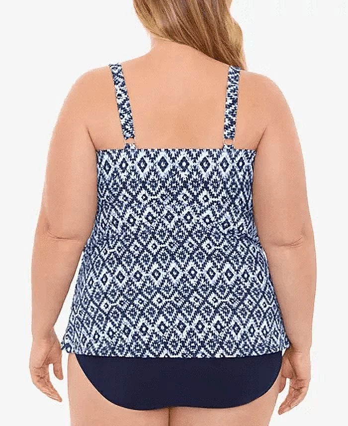 Swim Solutions Women's Triple Tier Tummy Control Fauxkini One Piece Swimsuit Blue Size 18W