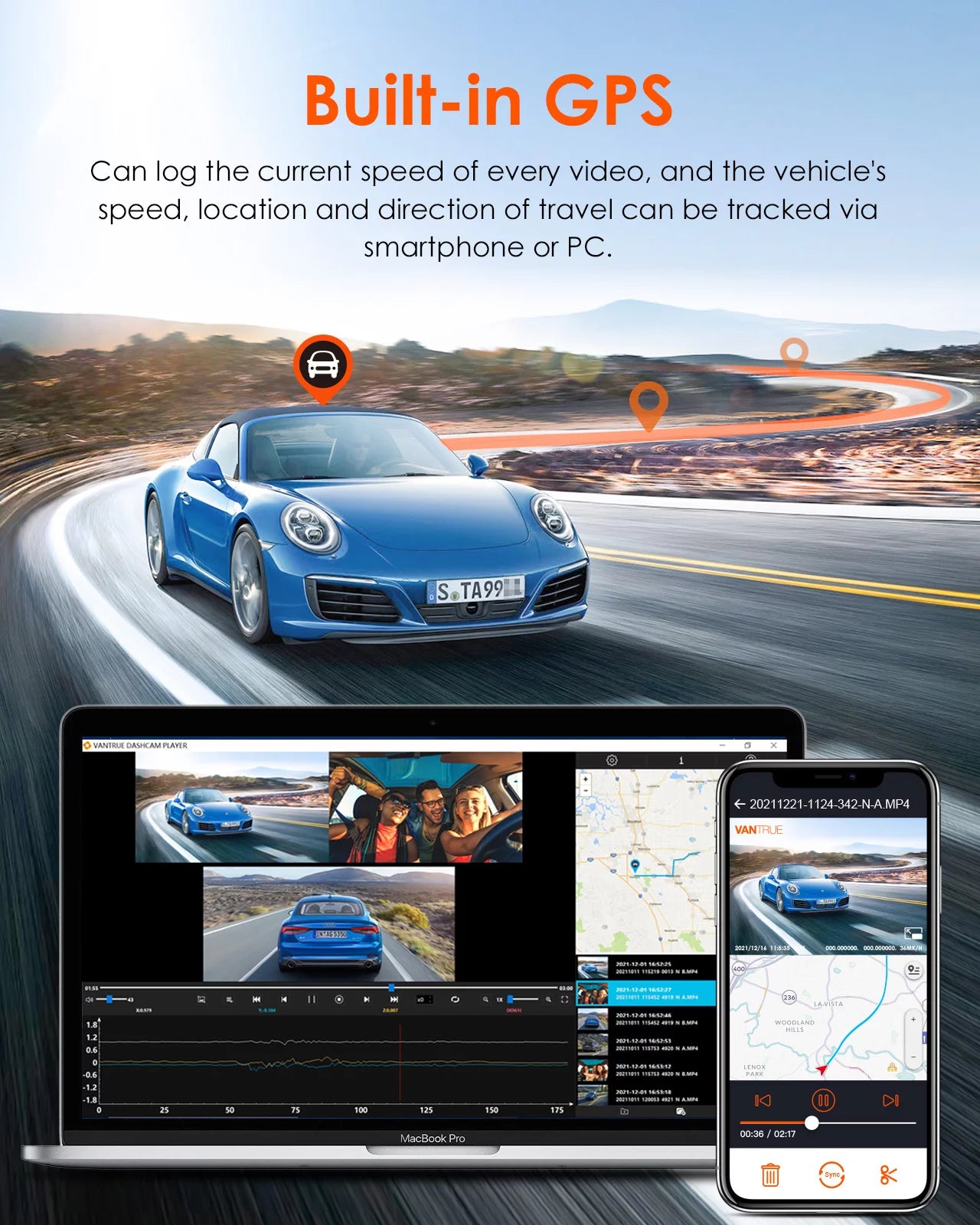 Vantrue S2 3 Channel 2K Front+1080P Interior +1080P Rear 30FPS WiFi Dash Cam, 3 inch Touchable IPS Screen Car Camera with Nearly 360° Wide Angle, GPS built in, 24h Parking Monitor, Supercapacitor