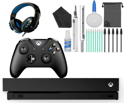 Xbox One X 1TB Gaming Console Black with Headset Cleaning Kit