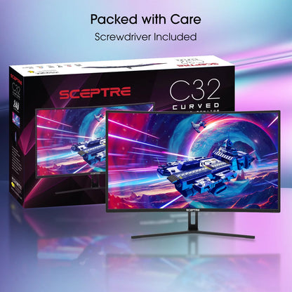 Sceptre 32-inch Curved Gaming Monitor up to 240Hz DisplayPort 165Hz 144Hz DisplayPort HDMI 99% sRGB AMD FreeSync Build-in Speakers, Machine Black (C325B-185RD)