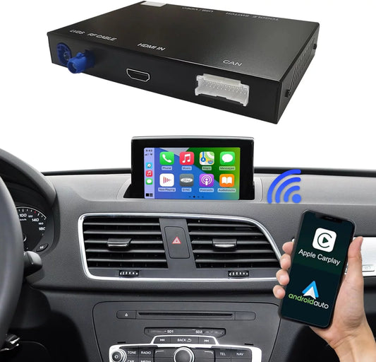 Road Top Wireless Carplay Android Auto Module for Audi Q3 2014-2018 Year with MMI 3G, (HN+ Car Software Version), Carplay Retrofit Kit Decoder, Support Mirrorlink, Camera