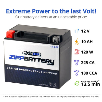 Zipp Battery YTX12-BS (12-BS 12 Volt,10 Ah, 180 CCA) Motorcycle Battery for Suzuki 1000cc Gsx-r1000 2004