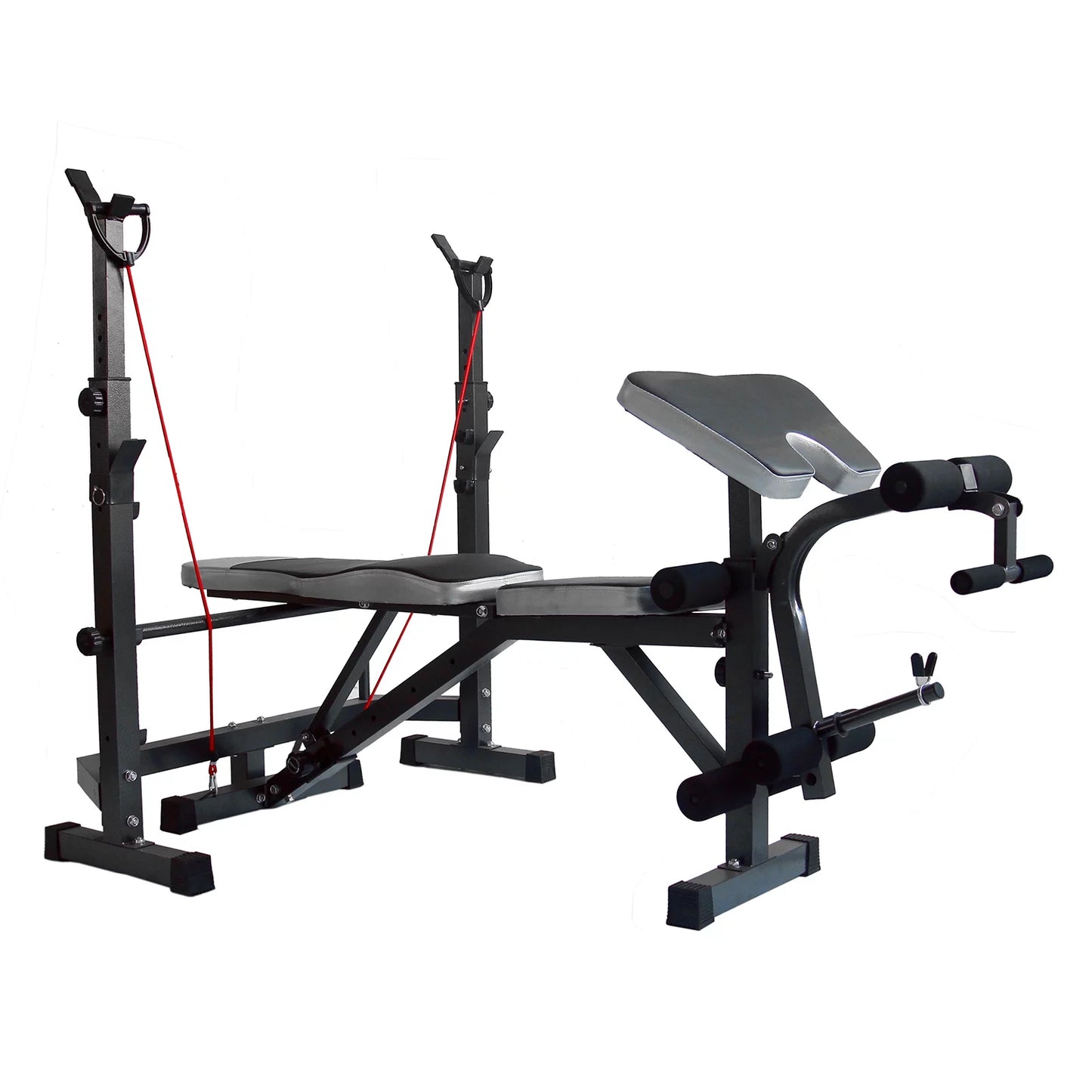 US Stock Body Champ Olympic Weight Bench, Workout Equipment for Home Workouts, Bench Press with Preacher Curl, Leg Developer and Crunch Handle for At Home Workouts