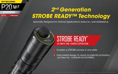 Combo: Nitecore P20 V2 Tactical LED Flashlight - CREE XP-L2 V6 - 1100 Lumens w/NL183 Battery, D2 Charger +2x Free Eco-Sensa CR123A Batteries