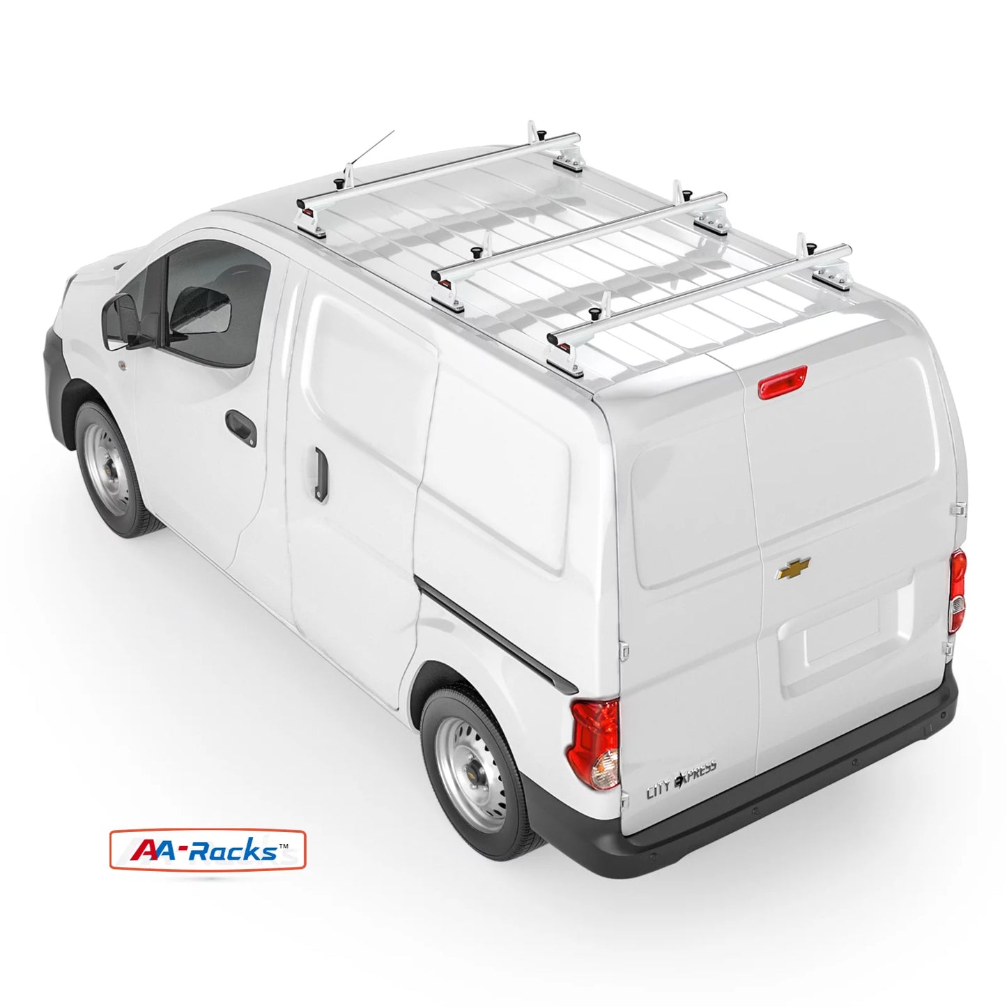 AA-Racks Model AX312 Aluminum Van Roof Rack Cross Bars Fits for 2013-On NV200/ 2014-On Transit Connect/ 2013-2017 City Express, 3 Bar 50'' - White