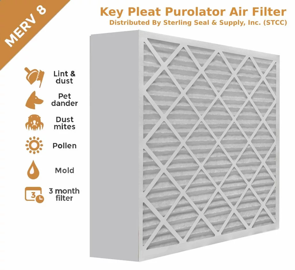 20x20x4 Key Pleat Purolator Air Filter - MERV 8 (3 Pack)