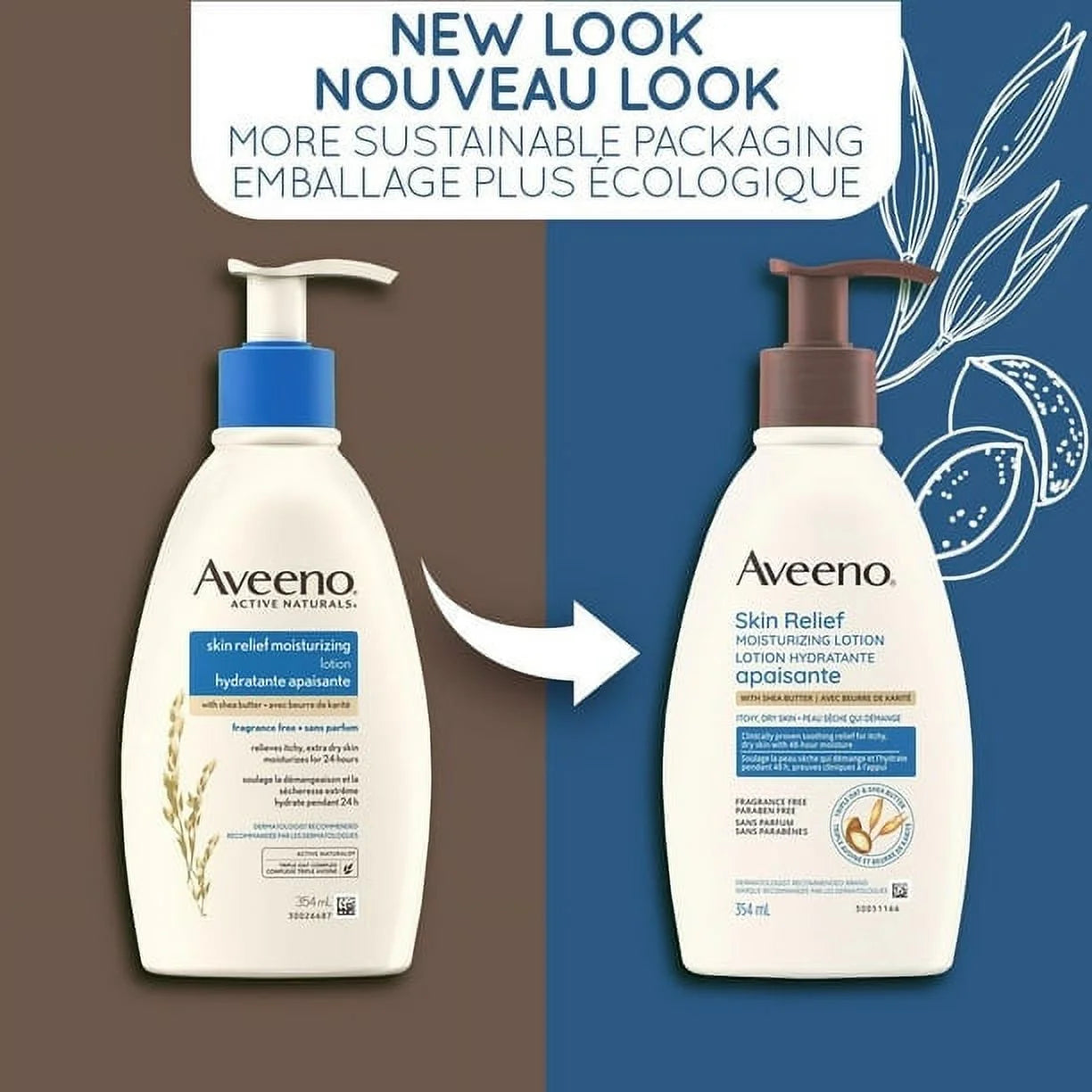 Aveeno Skin Relief 24-Hour Moisturizing Lotion for Sensitive Skin with Natural Shea Butter & Triple Oat Complex, Unscented Therapeutic Lotion for Extra Dry, Itchy Skin