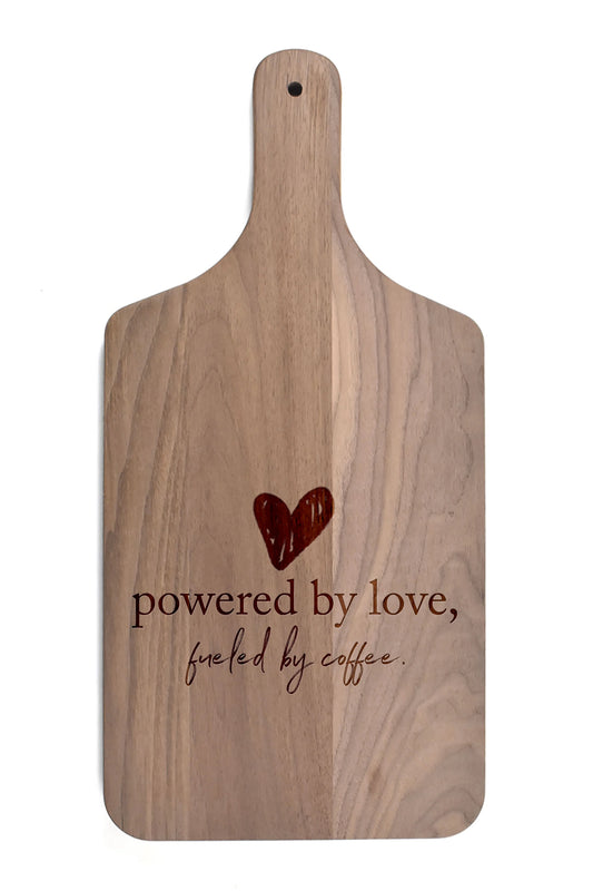 Creative Products Powered By Love Fueled By Coffee 8 x 17 Walnut Paddle Cutting Board