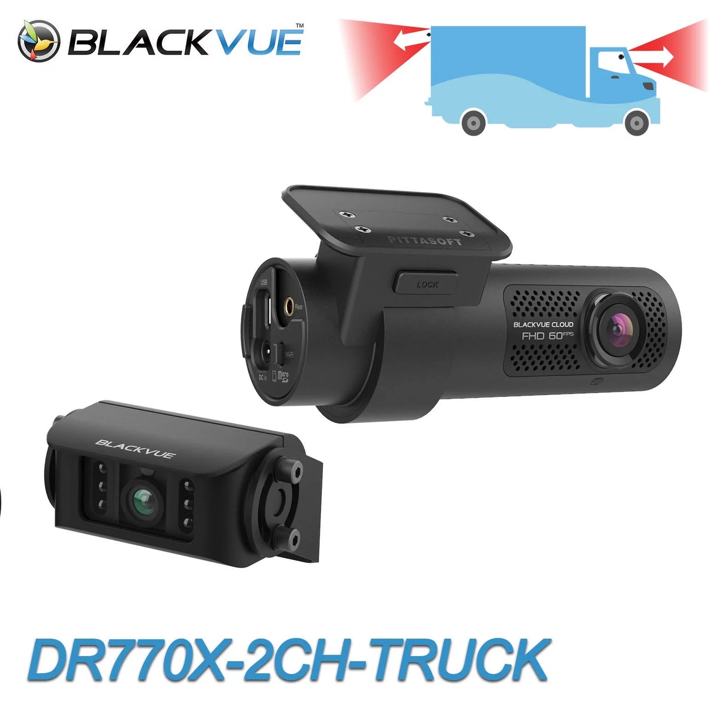 BlackVue DR770X-2CH-TRUCK Front + Waterproof Exterior Dash Cam With 128GB Card | Cloud-Ready 1080p 60FPS GPS & WiFi