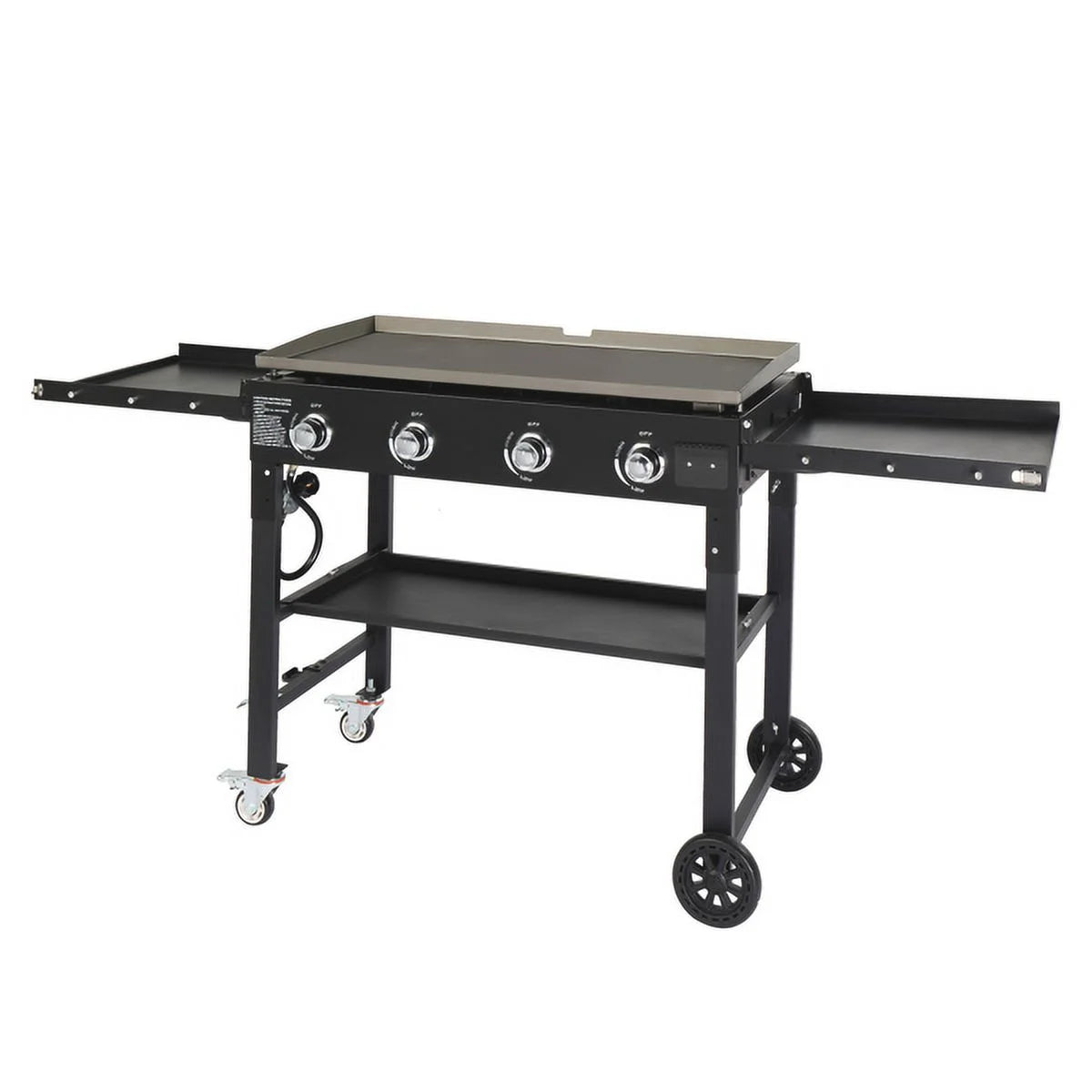 SYTHERS 4-Burner Foldable BBQ Propane Grill with Side Shelves & Spice Rack, Stainless Steel, for Outdoor Patio Garden Picnic