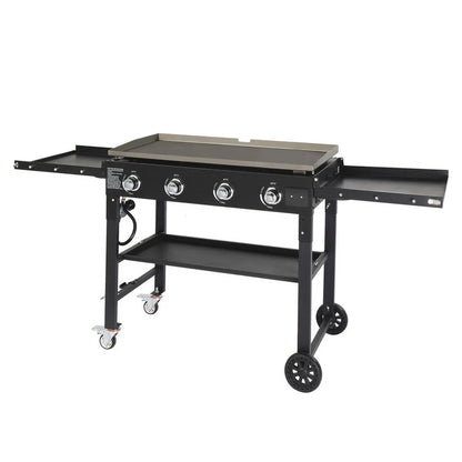 SYTHERS 4-Burner Foldable BBQ Propane Grill with Side Shelves & Spice Rack, Stainless Steel, for Outdoor Patio Garden Picnic