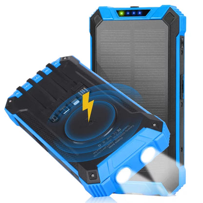 Solar Power Bank 20000mAh Built-in 4 Cables Qi Wireless Charger For Ulefone Armor Mini 2 with LED Flashlight Solar Portable External Battery IPX4 Waterproof 15W 5V/3A USB C Port 6 Outputs 3 Inputs