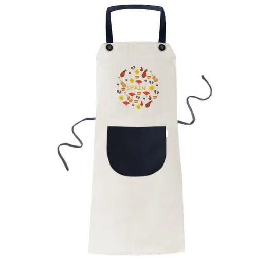 Spain Flamenco Music Food Apron Adjustable Bib Cotton Linen BBQ Kitchen Pocket Pinafore