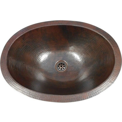 SimplyCopper 19" Oval Copper Farmhouse Bathroom Sink with Aged Copper Daisy Dain - 19" X 14" X 5"