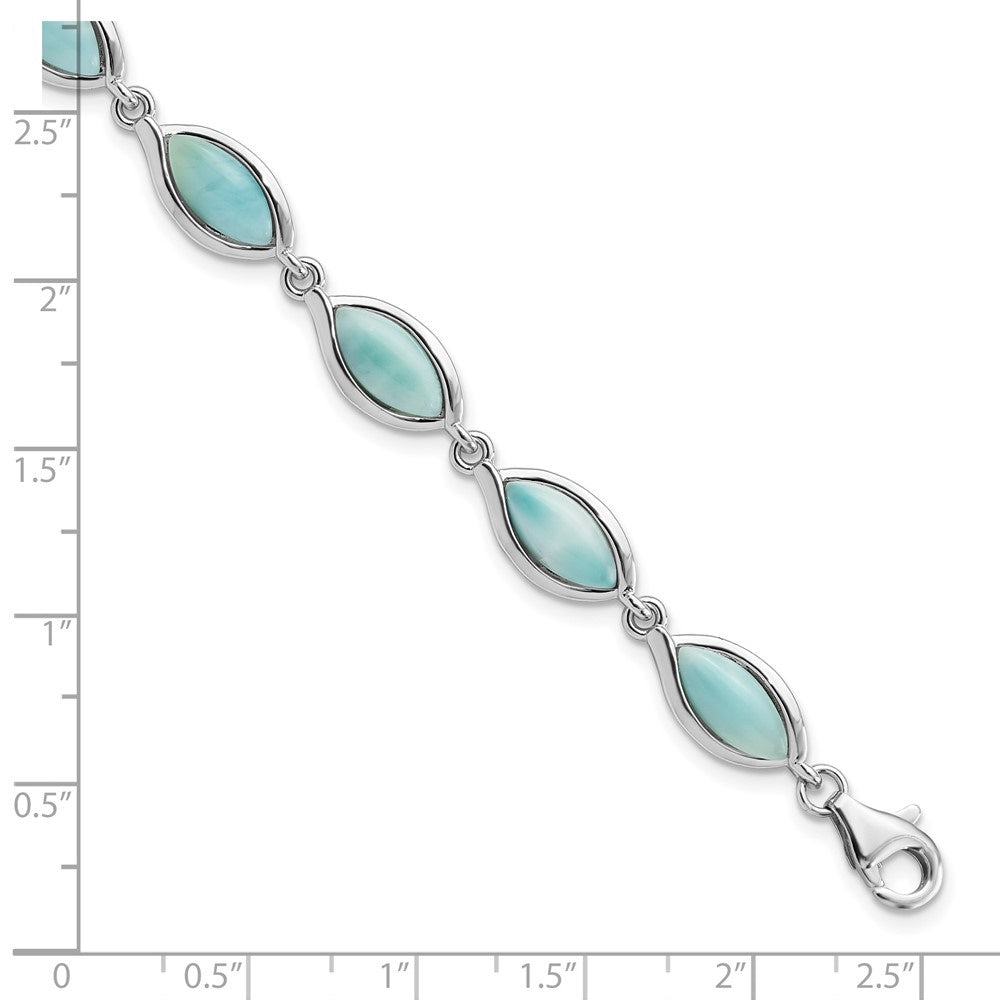 Auriga 925 Sterling Silver Plated Marquise Shape Larimar Bracelet 8inch for Women