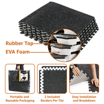 Sivan Fitness 1/2" Thick Rubber Top High Density EVA Foam Gym Flooring for Home Gym - 12 Interlocking Gym Floor Mat