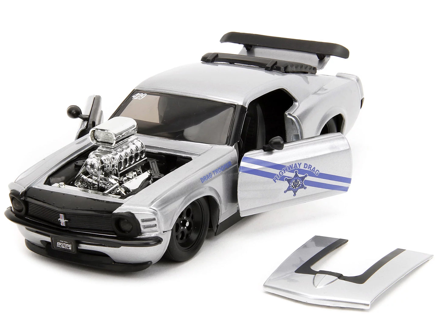 1970 Ford Mustang Boss 429 Silver Metallic Highway Drag - Drag Trooper Bigtime Muscle Series 1/24 Diecast Model Car by Jada