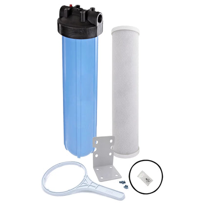 Tier1 5 Micron 20 Inch x 4.5 Inch Carbon Water Filter Replacement Cartridge Kit with 20 inch Slim PP Housing and Pressure Release (1 inch Inlet/Outlet) | Compatible with EP-20BB, Home Water Filter