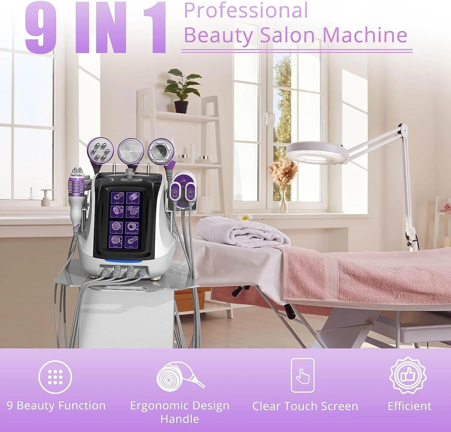 Aristorm 9 in 1 Beauty Machine Body Massager Professional Skin Care Beauty Equipment with 6 Big Pads & 2 Small Pads for Spa, Salon and Home Use, Cavitation Machine