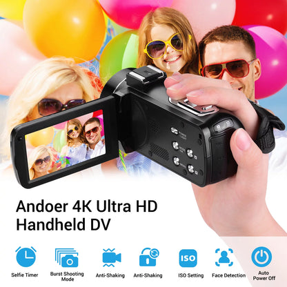 Andoer Video Camera,Handheld DV Lens ro Mount Burst Function 3.0 Inch IPS Professional Mount 3.0 Inch Video Camera 0.45X Wide Lens IPS Monitor 3.0 inch IPS 18X 3.0 inch Sh QISUO DV Mount Burst ERYUE