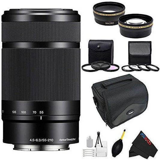 Sony E 55-210mm F4.5-6.3 Lens for ILCE-7, ILCE-7R, ILCE-7S, NEX-3, NEX-5, NEX-C3, NEX-5N, NEX-7, NEXF3, NEX5R, NEX-6, NEX-3N, NEX 5T, A3000, A5000, A6000, A3500, A5100 Sony E-Mount Cameras (Black) + P