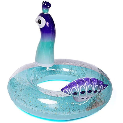 Alder Glitter PVC Pool Float Tube, Inflatable Peacock Designed Swim Party Ring with Fast Valves Lounge Raft Decoration Toys lake Beach Floaties for Adult and Children | 48 Inch