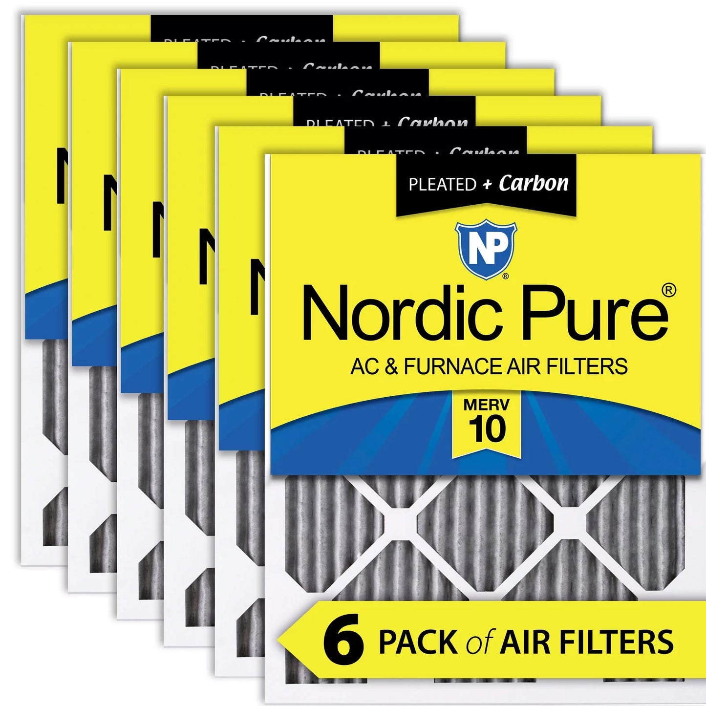 20x20x1 (19_1/2x19_1/2) Furnace Air Filters MERV 10 Pleated Plus Carbon 6 Pack