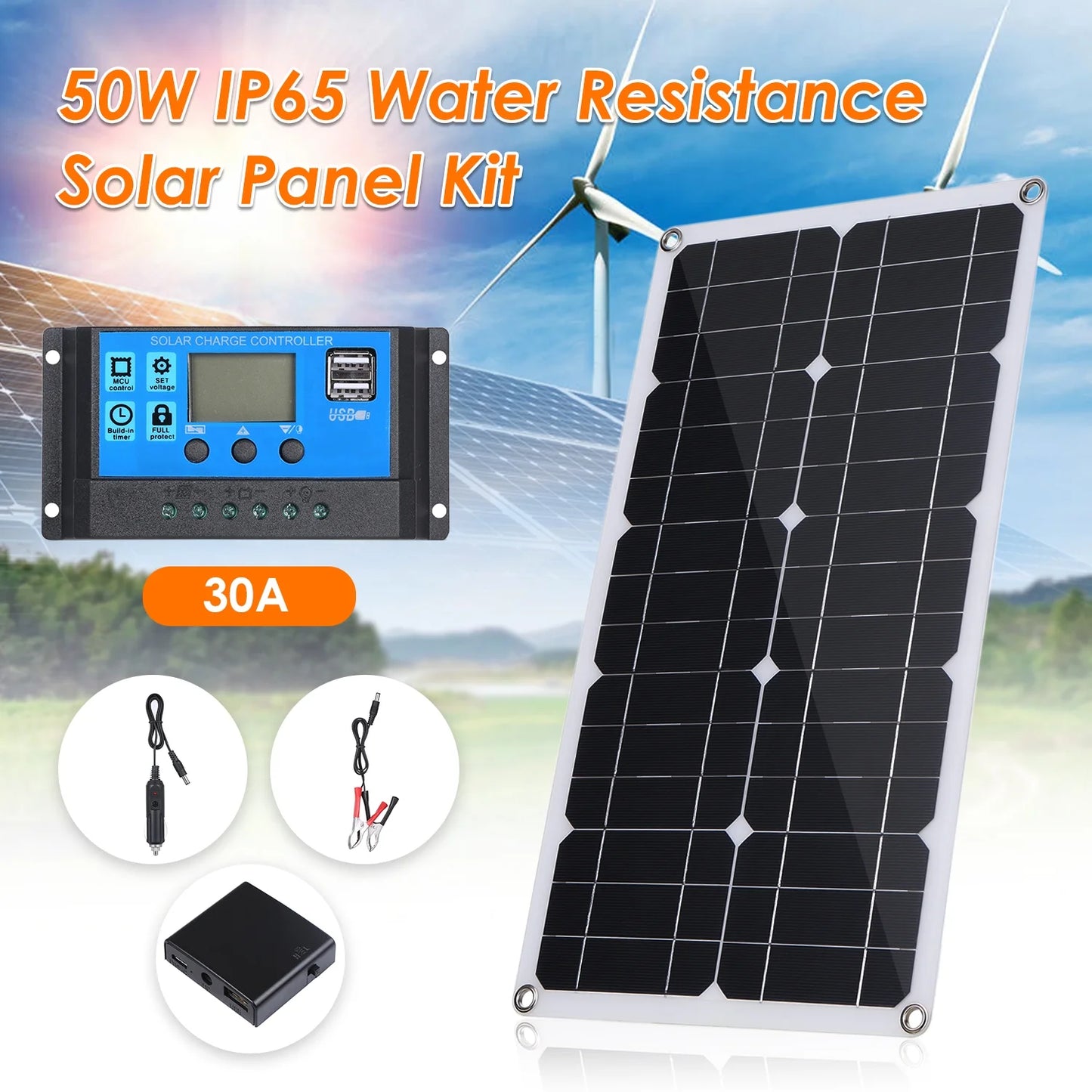 Walmeck Solar Panel Kit,C 9v/18v Solar With Usb/type C Usb/type C Car Set With Usb/type Kit Set With Solar Ip65 Water Huiop Solar 30a L-ed Display Car 10/20/30/40/50a Solar Water Resistance Car Dabey