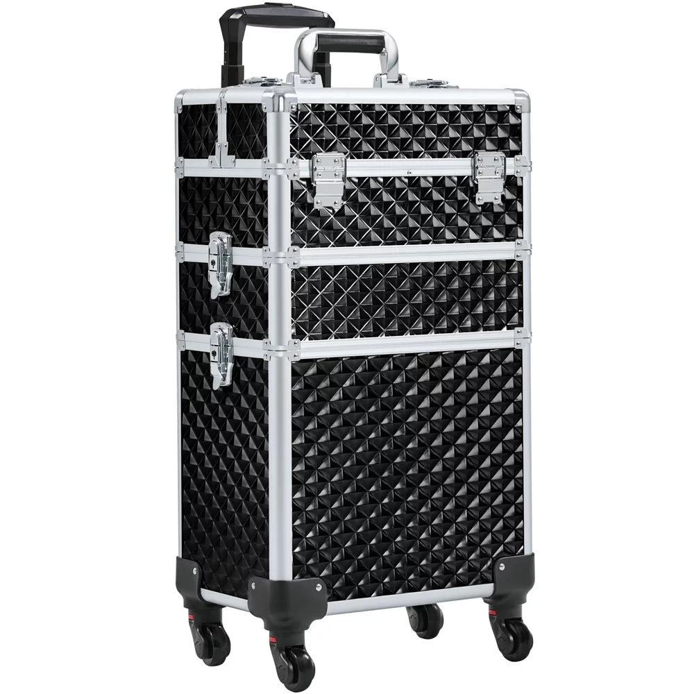 Topeakmart 3-in-1 Rolling Makeup Case Cosmetic Trolley with Large Storage, Black