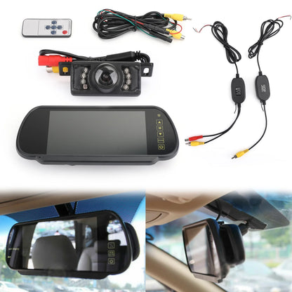 7" Mirror Monitor Wireless Car Rear View Kit + IR Night Rear View Camera