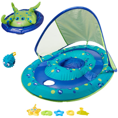 SwimWays Baby Spring Float Activity Center, Inflatable Float for Baby Boys, Blue/Green