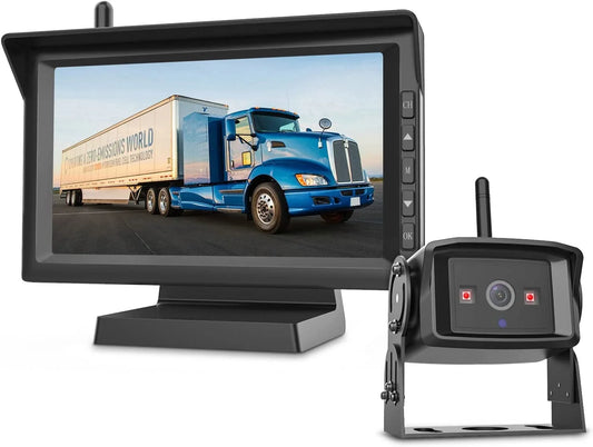 Wireless HD Backup Cameras Waterproof Rear View Camera with 7" Monitor Kit, IR Night Vision High-Speed Observation with Parking Lines Reversing for RV/ Trailers/ Camper/Semi-Trailer/Tractor