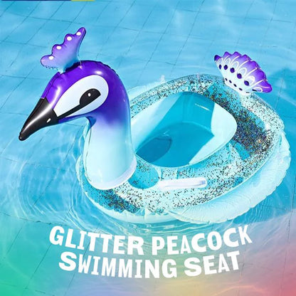 Alder Glitter PVC Pool Float Tube, Inflatable Peacock Designed Swim Party Ring with Fast Valves Lounge Raft Decoration Toys lake Beach Floaties for Adult and Children | 48 Inch