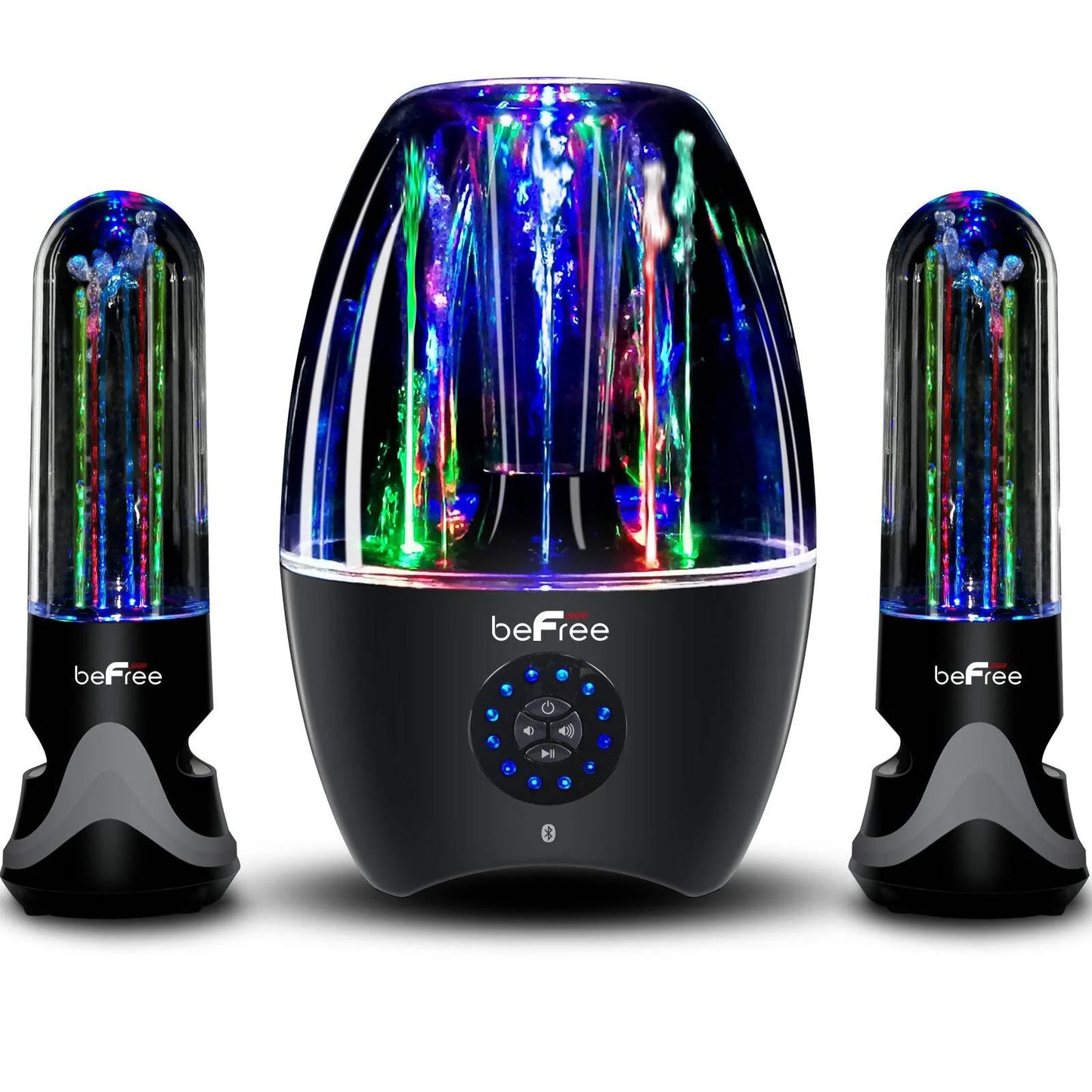 BeFree Sound LED Dancing Water 2.1-Channel Bluetooth® Multimedia Sound System, 7.5"H x 10.5"W x 13.5"D, Black, 995102699M